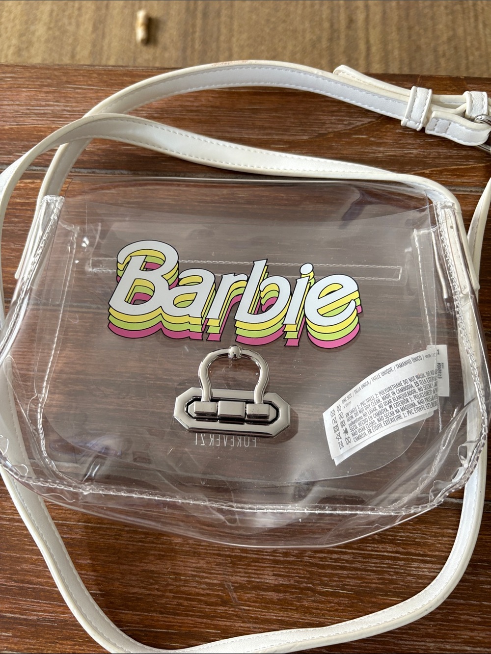 Barbie Clear Crossbody with White Trim and Multicolor Logo